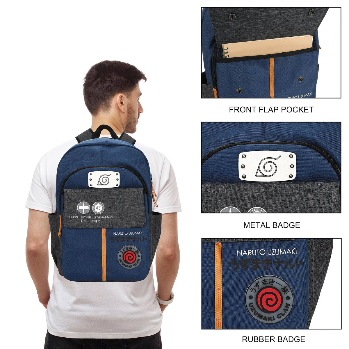 Naruto Shippuden Shinobi Symbols Blue 17.5" Adult Commuter Backpack