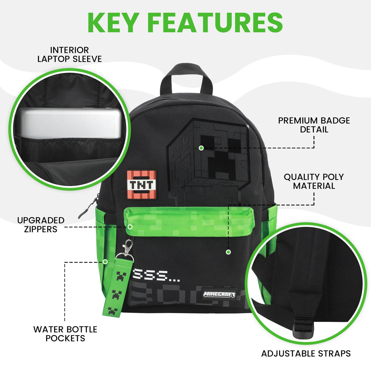 Minecraft TNT & Creepers 16.5" Adult Black Backpack