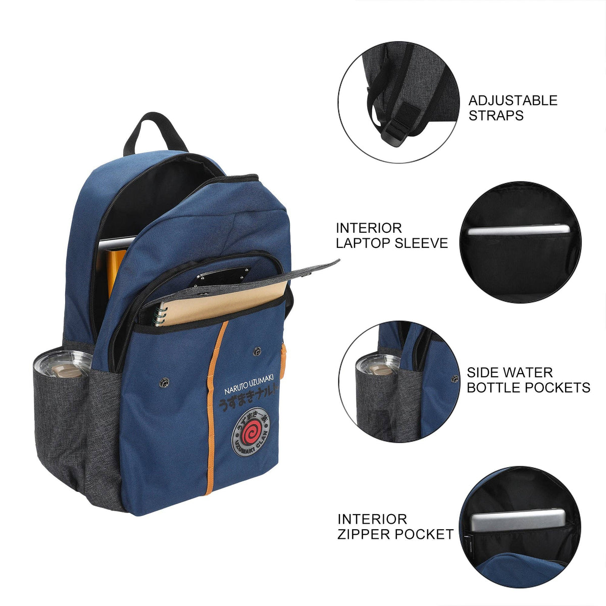 Naruto Shippuden Shinobi Symbols Blue 17.5" Adult Commuter Backpack